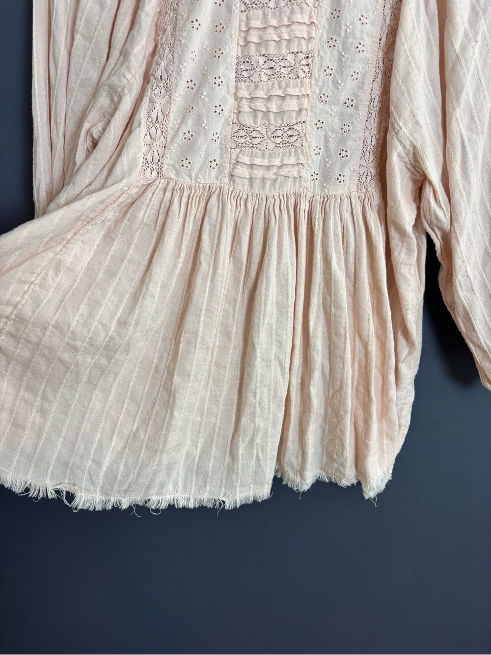 Lucky Brand Lace Yoke Tunic Top Cotton Viscose Peach Whip Medium Cottage Prairie - Picture 11 of 14